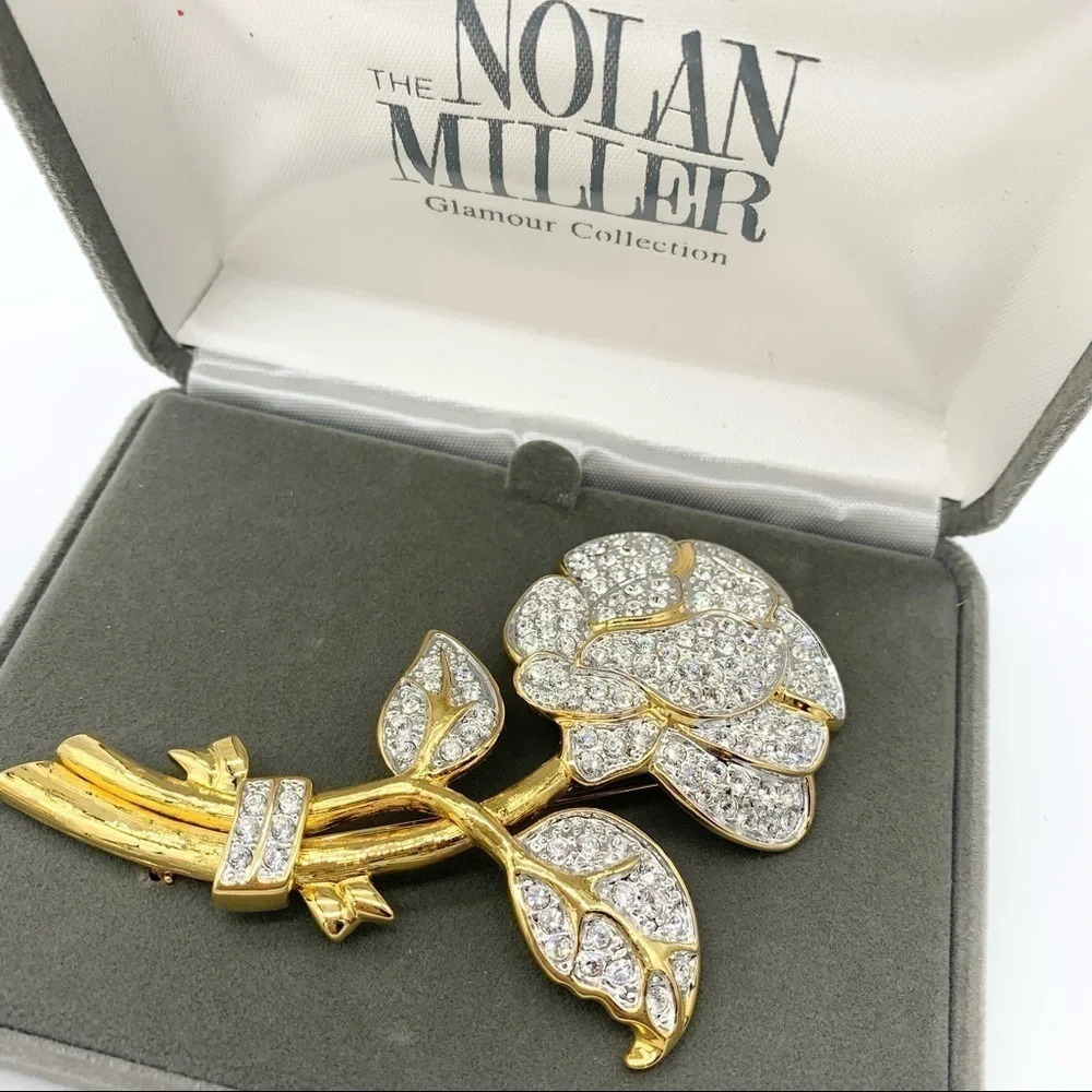 Nolan Miller Pave Flower Gold Brooch
